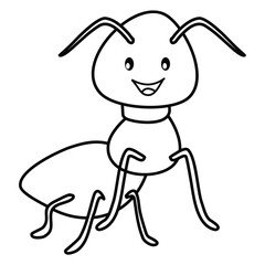 Happy cartoon ant with line art, ant sketch coloring page