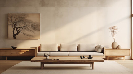 Minimalist Living Room Interior Design with Wooden Furniture and Natural Light