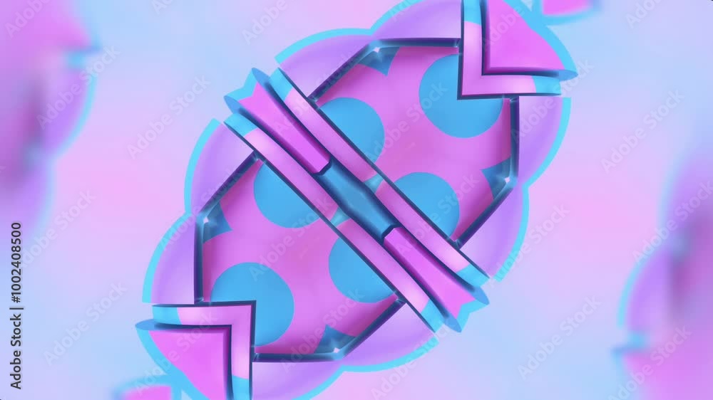 Poster Symmetrical pattern of multilayered objects in bright pink and blue. 3d render