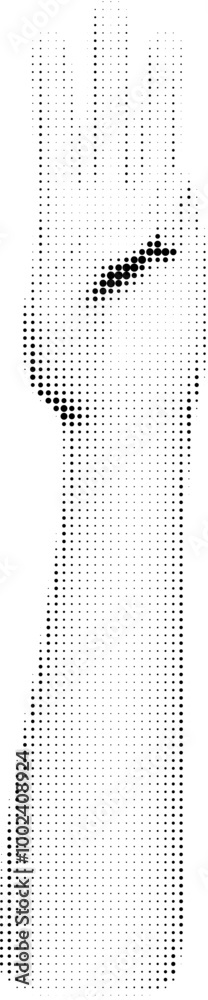 Sticker vector element in retro halftone style. human hand gesturing with halftone dotted pattern. pop art p