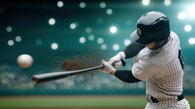 A baseball player swings a bat, capturing the action in a dynamic sports setting with visible energy and excitement.