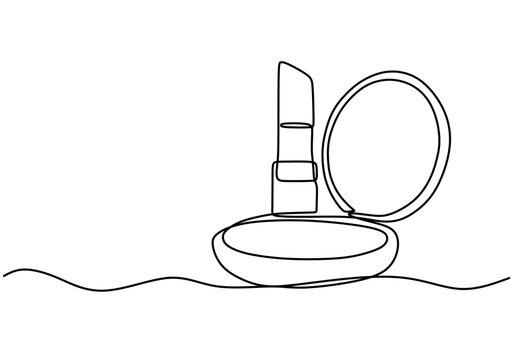 recommend clip art: One line drawing of makeup tools. Represents beauty and creativity in a clean style.