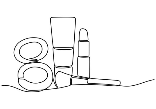 recommend clip art: One line drawing of a makeup kit. Showcases beauty essentials in a sleek design.