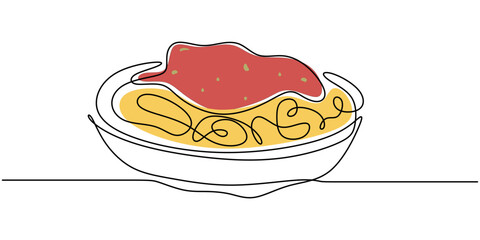Elegant One Line Drawing of Spaghetti.