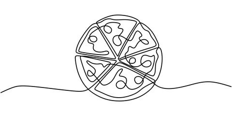 Modern One Line Drawing of a Large Pizza for a Classic Meal.