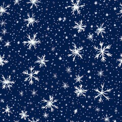 The snowflakes are drawn in white and the blue background creates a serene