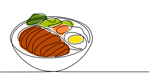 Clean One Line Drawing of a Bowl of Ramen, Representing Japanese Cuisine Simply.