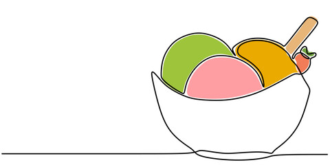 Colorful Ice Cream in a Bowl in a One Line Drawing, Fun and Minimalist Dessert Design.