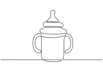 Minimalist One Line Drawing of a Baby Bottle for Child Care Products.