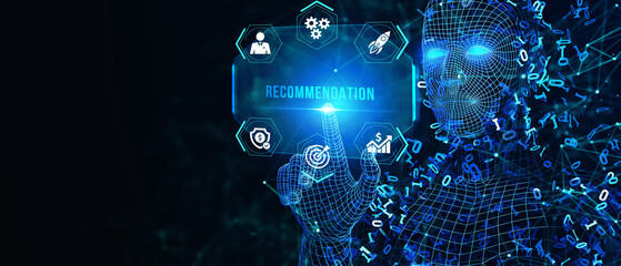 Business, Technology, Internet and network concept. The word Recommendation on the virtual screen. 3d illustration