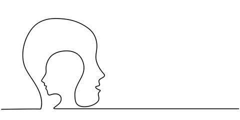 One Line Drawing of a Head Inside Another Head, Minimalist Design for Layered Thoughts or Identity.