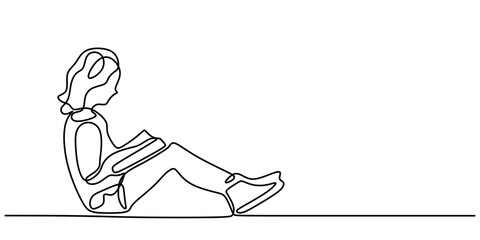 One Line Drawing of a Woman Absorbed in Reading, Elegant Design for Education or Relaxation.