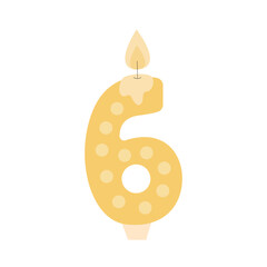 Candle shaped number 6 vector flat illustration
