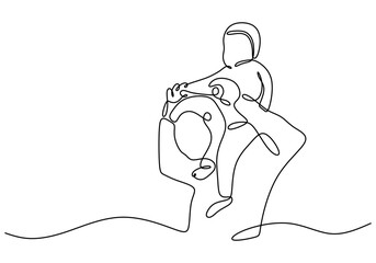 One Line Drawing of a Father Carrying His Child, Heartfelt Representation of Parenthood.