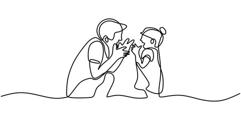 One Line Drawing of a Father Playing with His Daughter, Representing Playful Moments Simply.