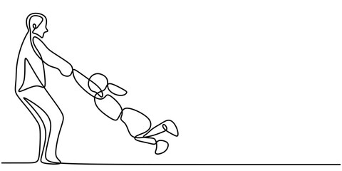 One Line Drawing of a Father Holding His Child, Showcasing Parent-Child Bonding Simply.