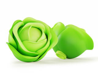 Cabbage 3d render icon. Iceberg or lettuce with green leaves isolated on white background. Healthy food, organic farm vegetable, fresh harvest. Cartoon design elements. 3D illustration