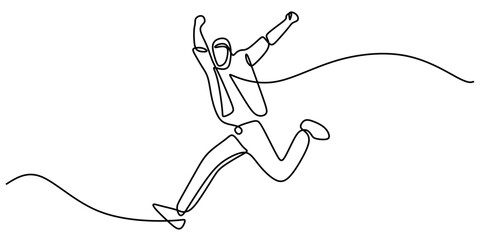One Line Drawing of a Man Performing a Jump, Showcasing the Joy of Movement Simply.