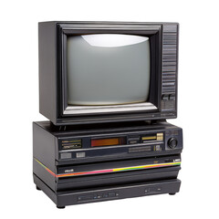 Vintage TV and VCR combo on display, transparent cutout png