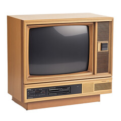 Vintage wooden television set from the 1980s, transparent cutout png