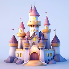 3D Fairy Tale Castle Icon: Magical Fortress Illustration Logo