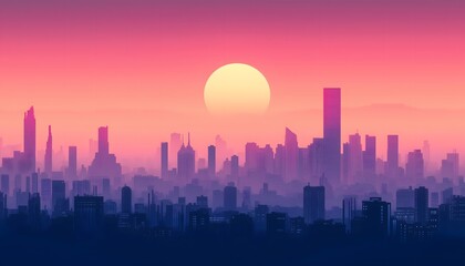 Fototapeta premium An abstract illustration of the skyline of a big city on a foggy day