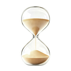 Classic hourglass with flowing sand, isolated on transparent cutout background