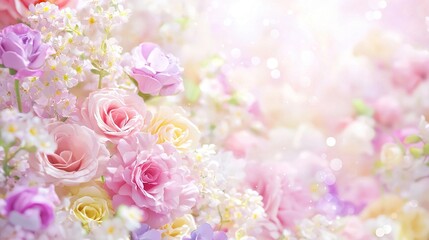 Fototapeta premium several flowers in sharp focus, surrounded by an out-of-focus background of similar colors