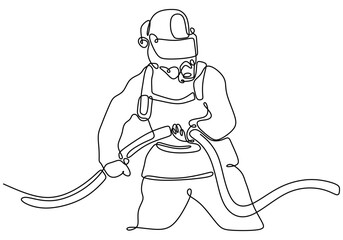 Naklejka premium One Line Drawing of a Firefighter in Action, Illustrating the Role of Emergency Responders.