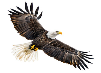 Obraz premium Bald eagle in mid-flight, isolated on transparent cutout background