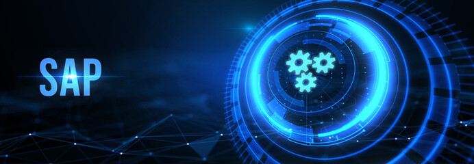 SAP System Software Automation concept on virtual screen data center. Business, modern technology, internet and networking concept. 3d illustration