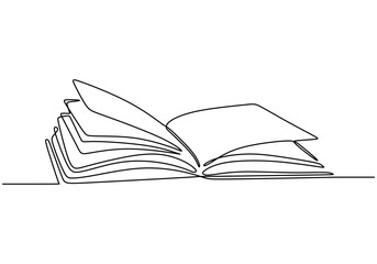 One line drawing of an open book. Capturing the essence of exploration and ideas.