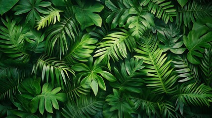 Lush green tropical foliage background.