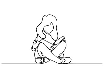 Obraz premium One line drawing of a girl reading. Highlighting curiosity and love for books.