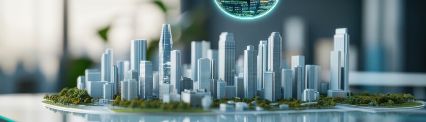 Fototapeta premium A detailed model of a modern city skyline showcasing innovative architecture and urban planning.