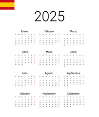 Spanish 2025 calendar. Vector design template start from monday. Full months for wall calendar