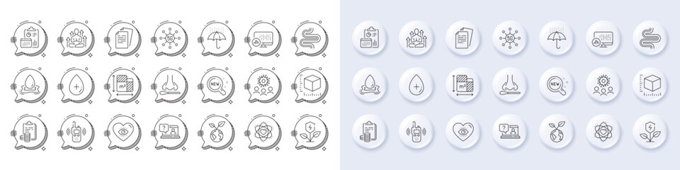 Accounting, 5g technology and Meditation eye line icons. White pin 3d buttons, chat bubbles icons. Pack of Save planet, Nasal test, Report statistics icon. Vector