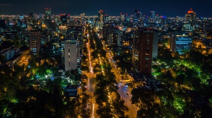 Naklejka premium Nighttime Aerial View of a City Street