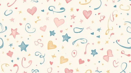 A colorful pattern of hearts and stars on a white background
