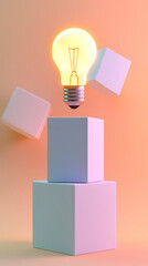 Floating light bulb with geometric cubes