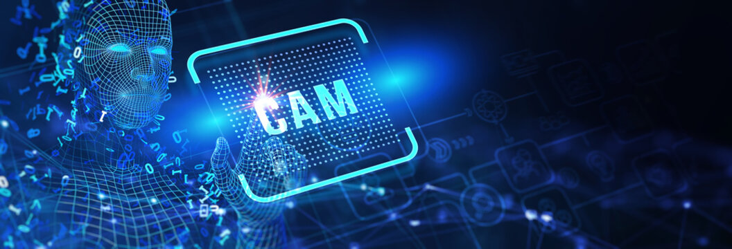 CAM Computer-aided manufacturing industrial technology automation concept. 3d illustration