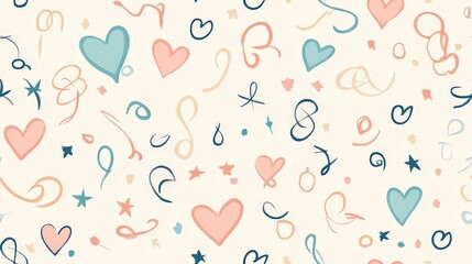 A colorful pattern of hearts and stars on a white background