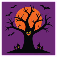 Halloween tree vector art illustration