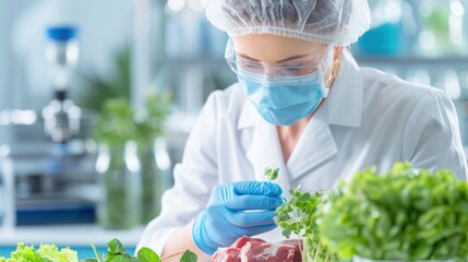 Food scientist in laboratory analyzing plant samples for quality control