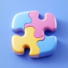 Fototapeta premium 3D Puzzle Icon: Brain Teasing Challenge Illustration Logo