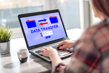 Data transfer concept on a laptop screen