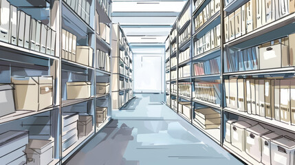 Mobile shelving units for maximizing storage space in archival facilities in high quality illustration style
