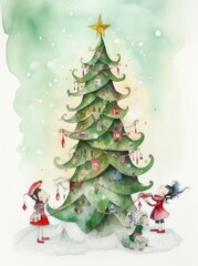 A green Christmas tree with a star on top