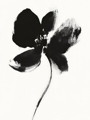 A black and white drawing of a flower with a stem