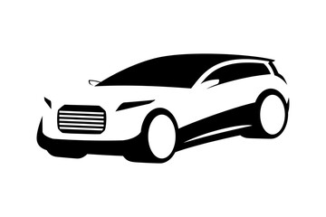Monochrome icon modern car on white background.